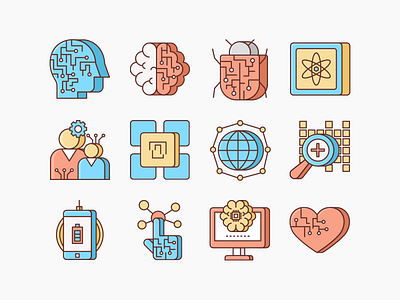 AI Icon Set ai artificial brain chip computer concept data digital head human icon intelligence line machine robot science smart symbol technology vector