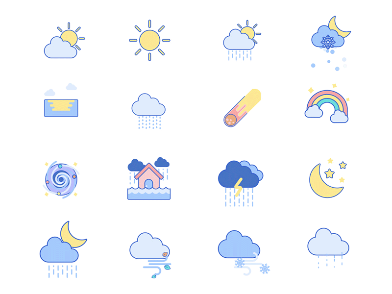 weather animated icons abstract animated animation background cartoon climate cloud concept environment icon illustration meteorology nature sign sky summer symbol vector weather white