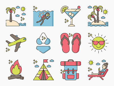 Summer Travel Icon Set airplane beach camera compass food holiday hotel icon illustration passport set sign suitcase summer sun symbol tourism travel vacation vector