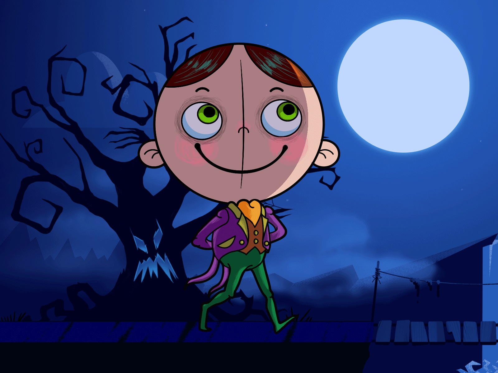 Two-faced boy from the monster parade animated gif animation collaboration dribbbleweeklywarmup frame by frame helloween illustration monster two face boy