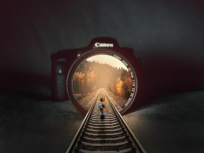 Photo manipulation a boy walking into camera