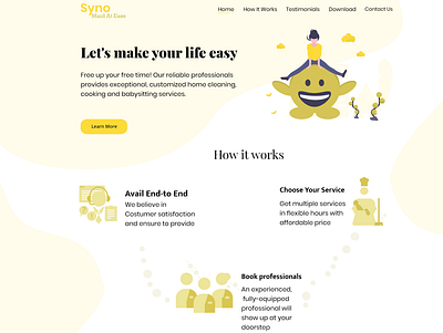 Syno- Maid At Ease features household landingpage maid service website concept