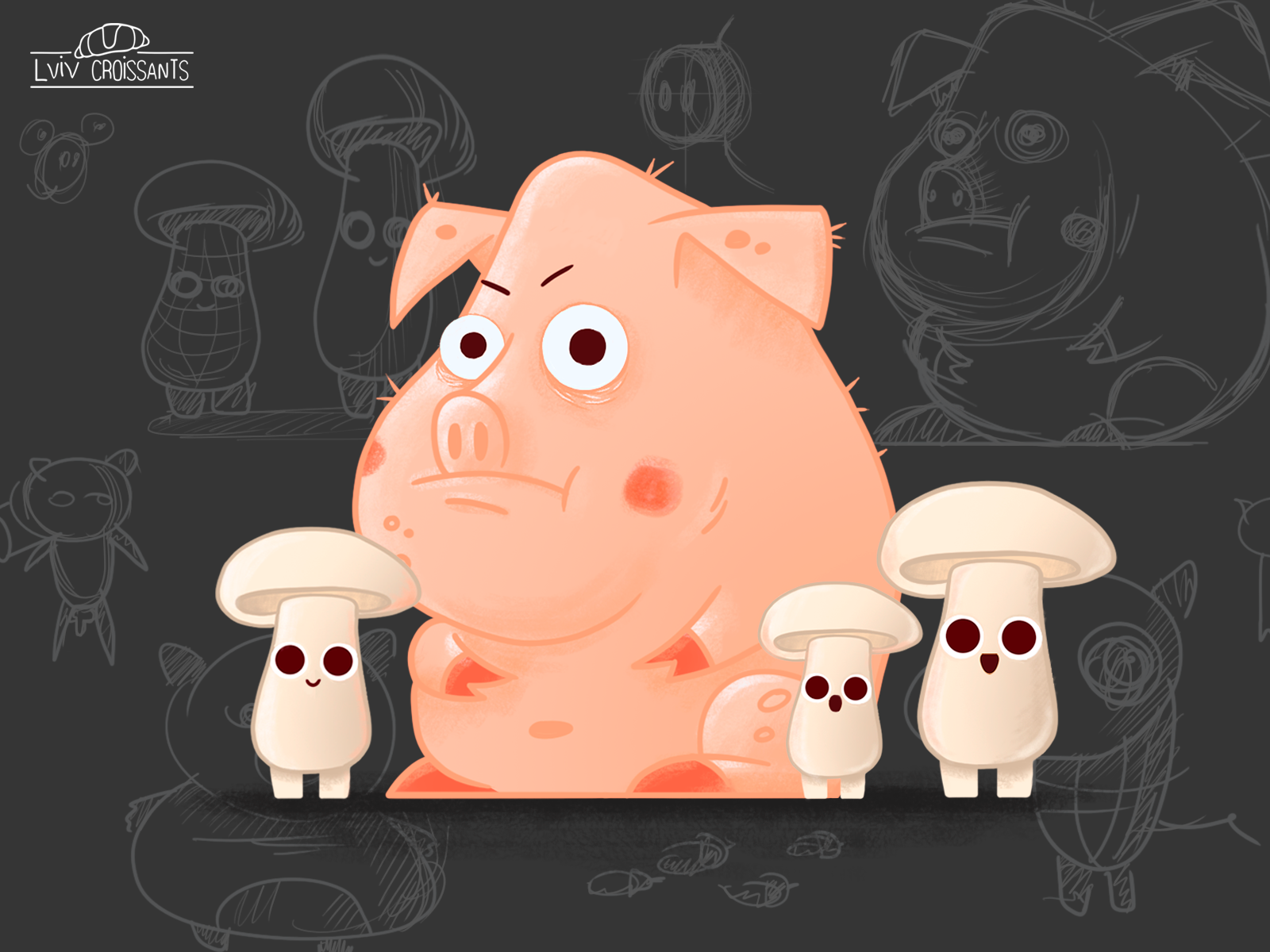 Pig with mushrooms by Dmitriy Voronkov on Dribbble