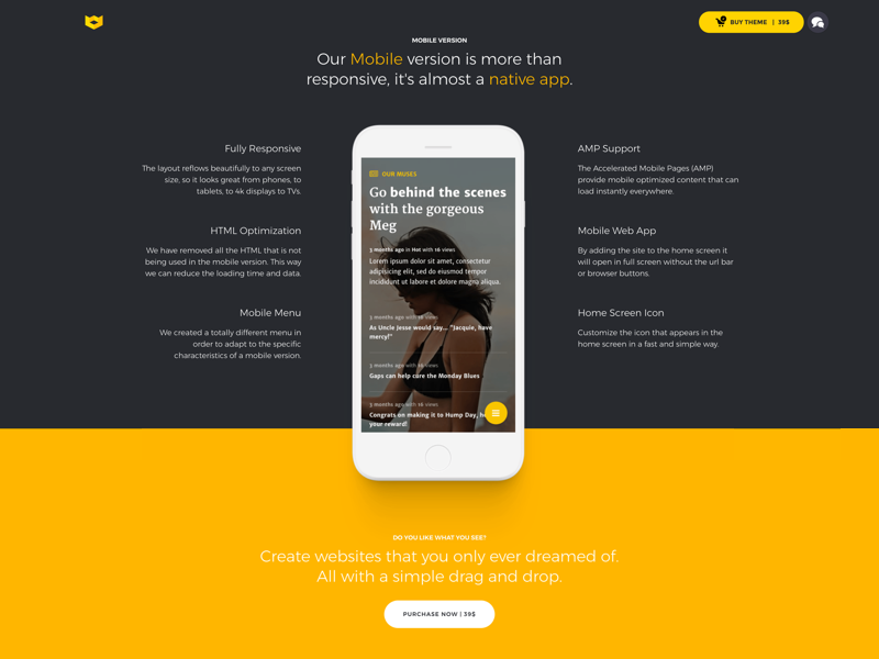 Mobile Features — Section themeforest envato blogger site website simple clean pixelthrone theme magazine blog wordpress