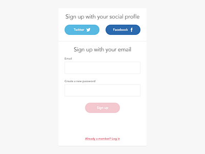 Simple sign up form buttons clean desktop facebook form sign up simple site twitter ui web website