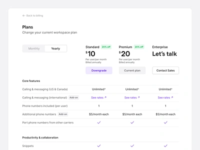 Change your plan app billing calling chat app clean desktop messaging minimal mobile plans saas app simple ui web