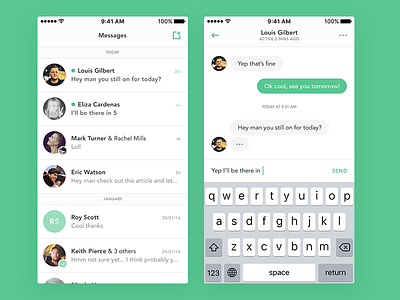Message app app avatar chat clean freelance iphone list messages mobile simple text ui
