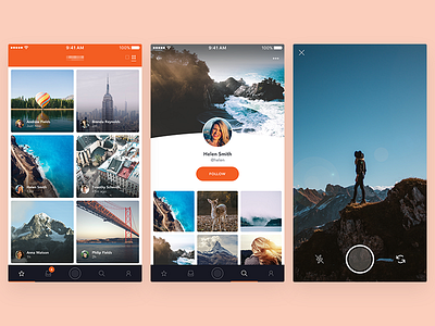 Photo App capture clean freelance grid interface ios mobile photos profile simple ui ux