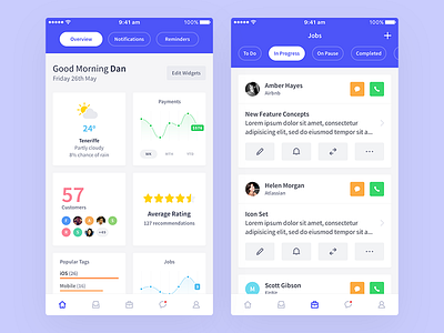 Project Management App - Dashboard & Jobs app clean dashboard freelance ios job board mobile projects simple ui ux