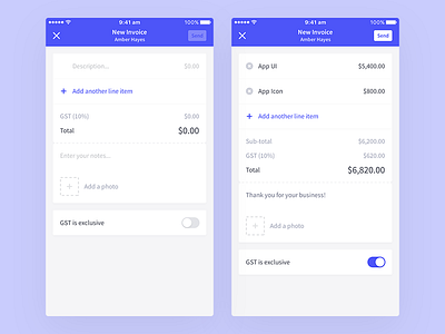 Project Management App - Create Invoice app clean freelance invoice ios mobile projects simple ui ux