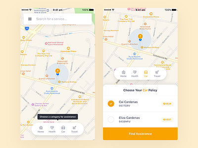 Location-Based Insurance App - Home Screen app clean freelance insurance ios map mobile search simple ui ux