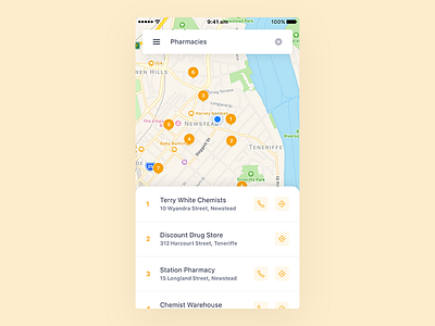 Location-Based Insurance App - Search Screen app clean freelance insurance ios map mobile search search results simple ui ux