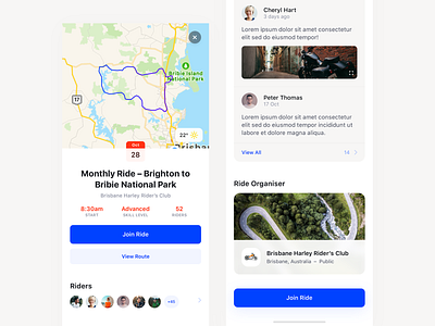 Ride App – Event Details Screen app clean event app ios map minimal mobile motorbike ride simple ui ux