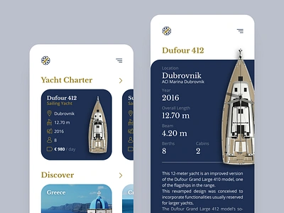 Mobile Yacht Explorer branding concept design minimal mobile nautica travel agency typography ui user interface ux web website yachting