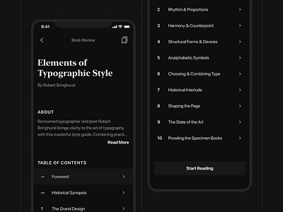 Book Page App app dark design graphic design minimalist serif typography ui