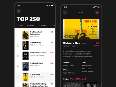 Movie Ranking app dark design graphic design leaderboard list minimalist movies ranking typography ui uxui visual design