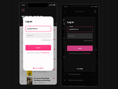 Styles — Log In screens app art direction dark design design direction graphic design login minimalist modal typography ui