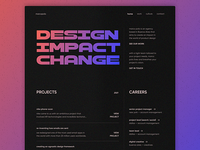 Marco Polo — Digital Agency dark design display gradient graphic design hero landing noise typography ui