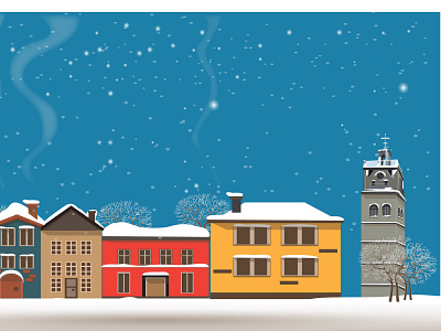 Cold winter building church cold design illustration town vector winter