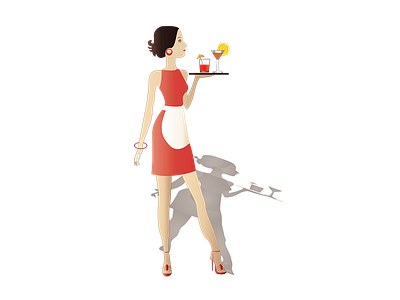 Waitress cocktails design drinks illustration serve server vector waitress