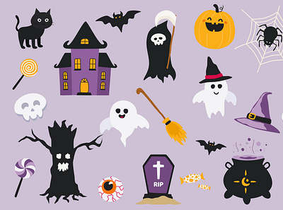 Cute Halloween Illustrations - Clip art adobe illustration cartoon cartoon art supply clip art clipart cute illustration design figma flat design illustration vector art