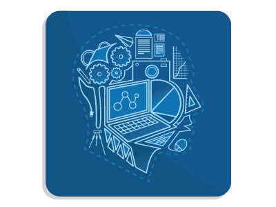 eLearning Icon blue computer elearning flat graphic head icon profile symbols technology vector