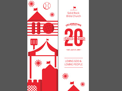 20th Year Celebration Bookmark banner bookmark church flag flat red vector