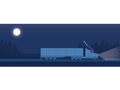 Night Driving driving illustration moon night semi trees truck