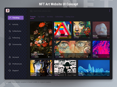 NFT Artwork Website UI Design dribbble nft nftart tutorial uiux web design website website design
