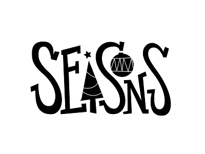 Seasons black and white cartoon christmas design holiday illustration logo title typography