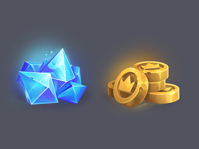 game icons coins and crystals art coins crystal digital digitalart game game art gold icon illustration ui wealth