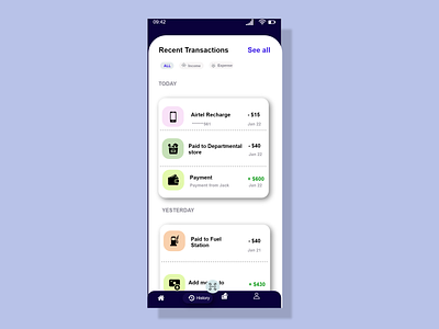 Online Payment Mobile Application (History Page )