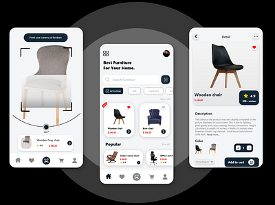 Furniture e-commerce App android app branding chair design e commerce furniture furnitureapp furniturestore ios mobile scanner table ui ux