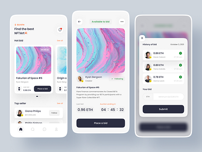 NFT Marketplace - Mobile Apps apps interface marketplace minimalism nft uidesign uiux