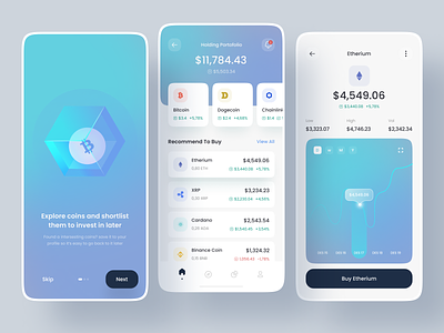 Cryptocurrency - App Design apps bitcoin cryptocurrency homepage interface invest investment mobile apps onboarding splash screen crypto ui uidesign uiux