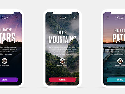 Article cards article blog cards clean desig landscape mountain stars travel ui ux web