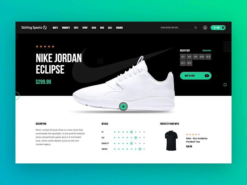 Sports Wear Website Redesign - Product Details black card clean e-commerce eshop product redesign shoes shopify sneakers sport wear