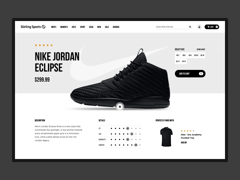 Sports Wear Website Redesign - Product Details White Version bag black cart clean design e commerce eshop fashion minimal product shoes shopify sneakers typography ui ux web white