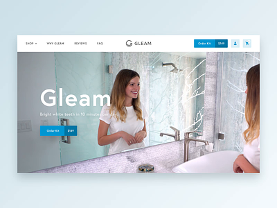Gleam Homepage clean clinic design e-commerce eshop index kit landing minimal product redesign shop shopify teeth tooth ui ux web white whitening