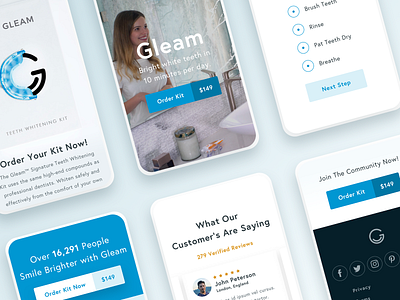 Gleam Mobile Homepage bag cart clean design e commerce eshop index kit minimal product redesign shop shopify teeth typography ui ux web white whitening