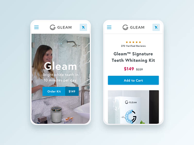 Gleam Mobile Homepage & Product Details clean design e commerce eshop index minimal mobile product redesign responsive shop shopify typography ui ux web white