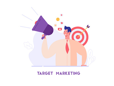 Concept of PR, targeting, marketing advertisement app branding character design illustration media megaphone pr public relations service ui vector