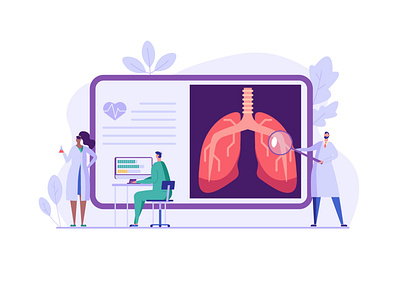 Group of medical workers diagnose lung problems