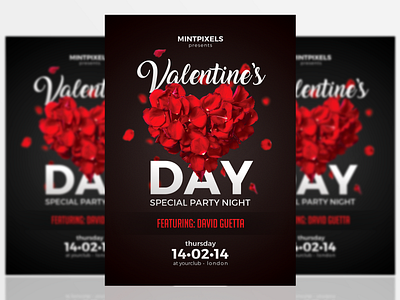 Valentine's Day Party Flyer advertise celebrate celebration dance event flyer leaflet love music nightclub party poster promote promotion valentine valentines day