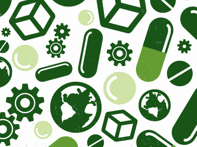 Pills make the world turn design globe icon illustration logo marc mcmillen medicine pills
