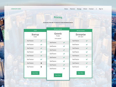 Pricing Layout app concept design flat green ui