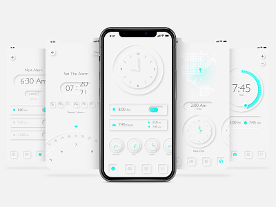 neomorphiesm clock app app design clock clock app interaction interaction design interactive interface neomorphism ui ui ux uidesign