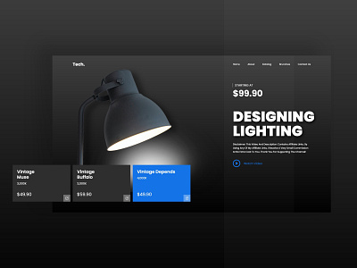 Product Website Design adobe xd black blue design desktop interactive interface lamp lighting product product design screen ui ui ux uidesign web webdesign
