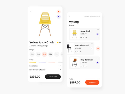 Chair Shop App adobe xd chair design e commerce graphic design interaction interactive interface mobile mobileui orange shop app ui ui ux uidesign visual design