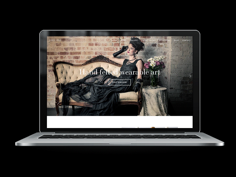 Website design JHill Felt art business colorful fashion felting gallery homepage model portfolio typography web design wedding dress